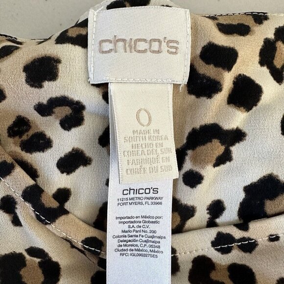 Chicos Tunic Animal Mix Top Leopard Size S Hi Lo Hem Exotic 3/4 sleeve - Picture 5 of 10